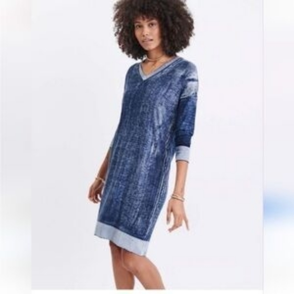 Mersea Saltwash‎ Cashmere Bamboo Hand Dyed V-Neck Soft Coastal Dress Size M